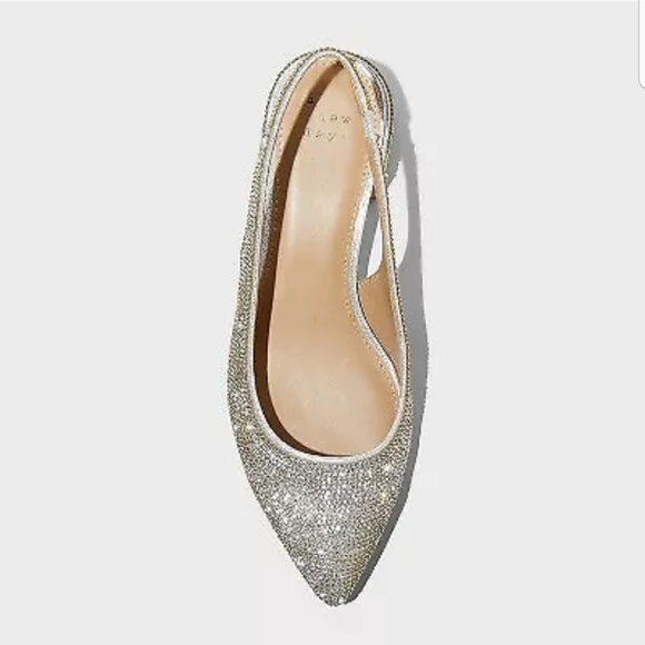 Women's Elle Rhinestone Slingback Pointed Toe Pumps - A New Day Silver - Picture 2 of 5